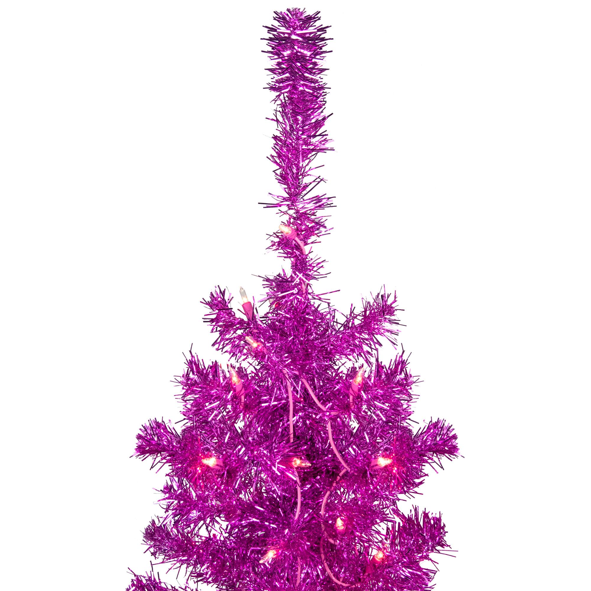 6ft. Pre-Lit Pink Tinsel Artificial Christmas Tree, Clear Lights